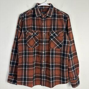 Brixton Men's Casual Button Down Shirt - Orange and Black Plaid